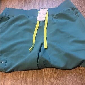 Figs Aqua Joggers with Neon Yellow Drawstring